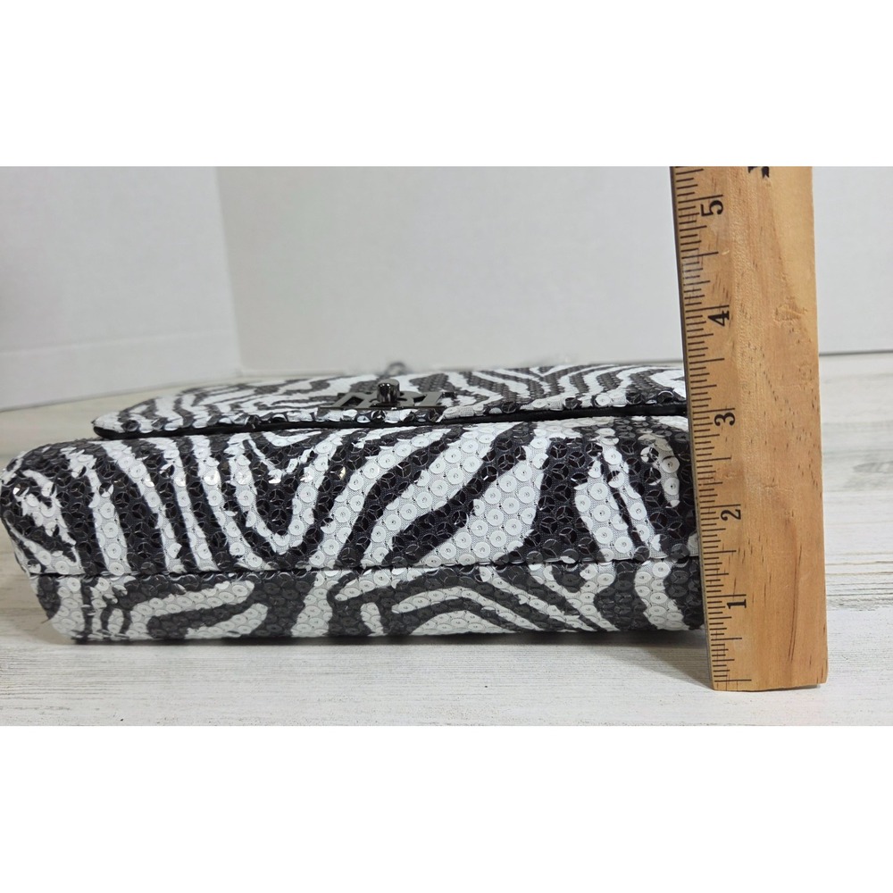 Badgley Mischka Zebra Crossbodybag Sequin Black White Vegan Leather NWT - Picture 8 of 13